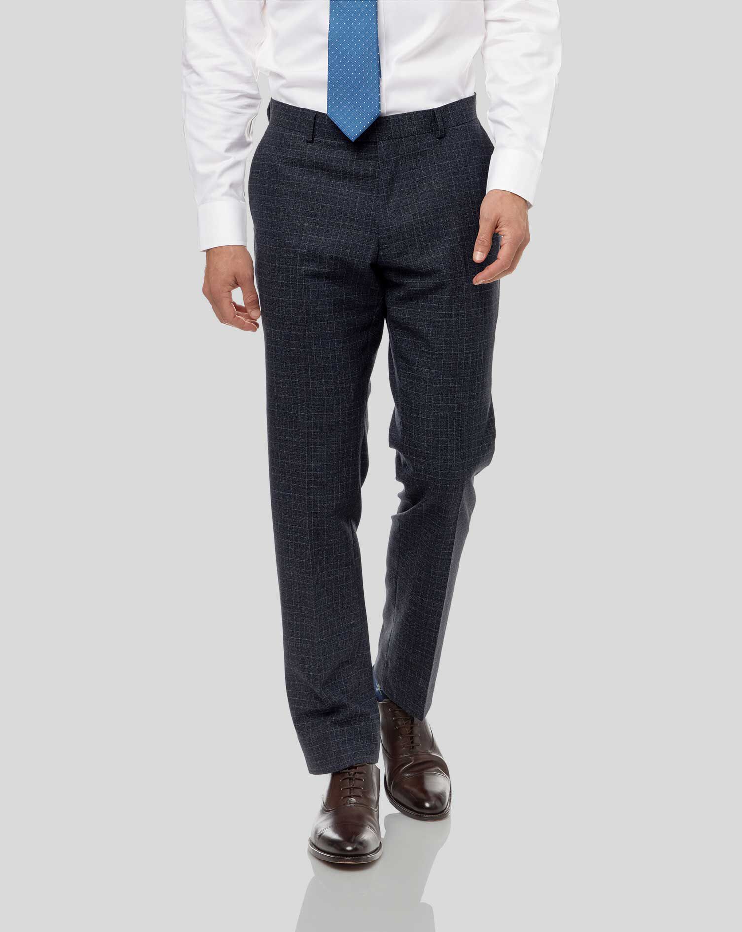 Grid Check Suit Trousers - Blue 