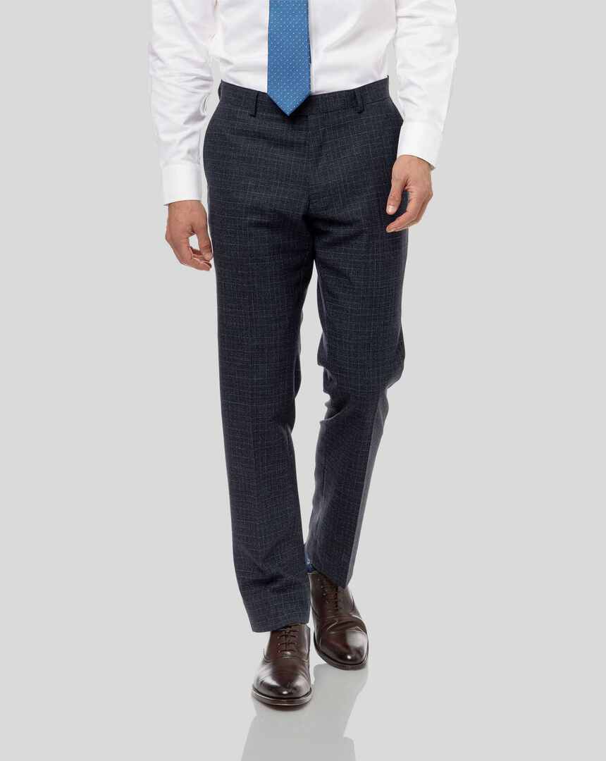 Grid Check Suit Pants - Blue