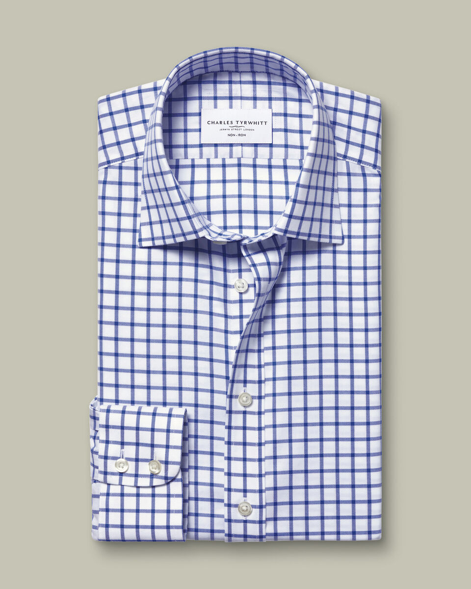 Non-Iron Twill Check Shirt - Cobalt Blue