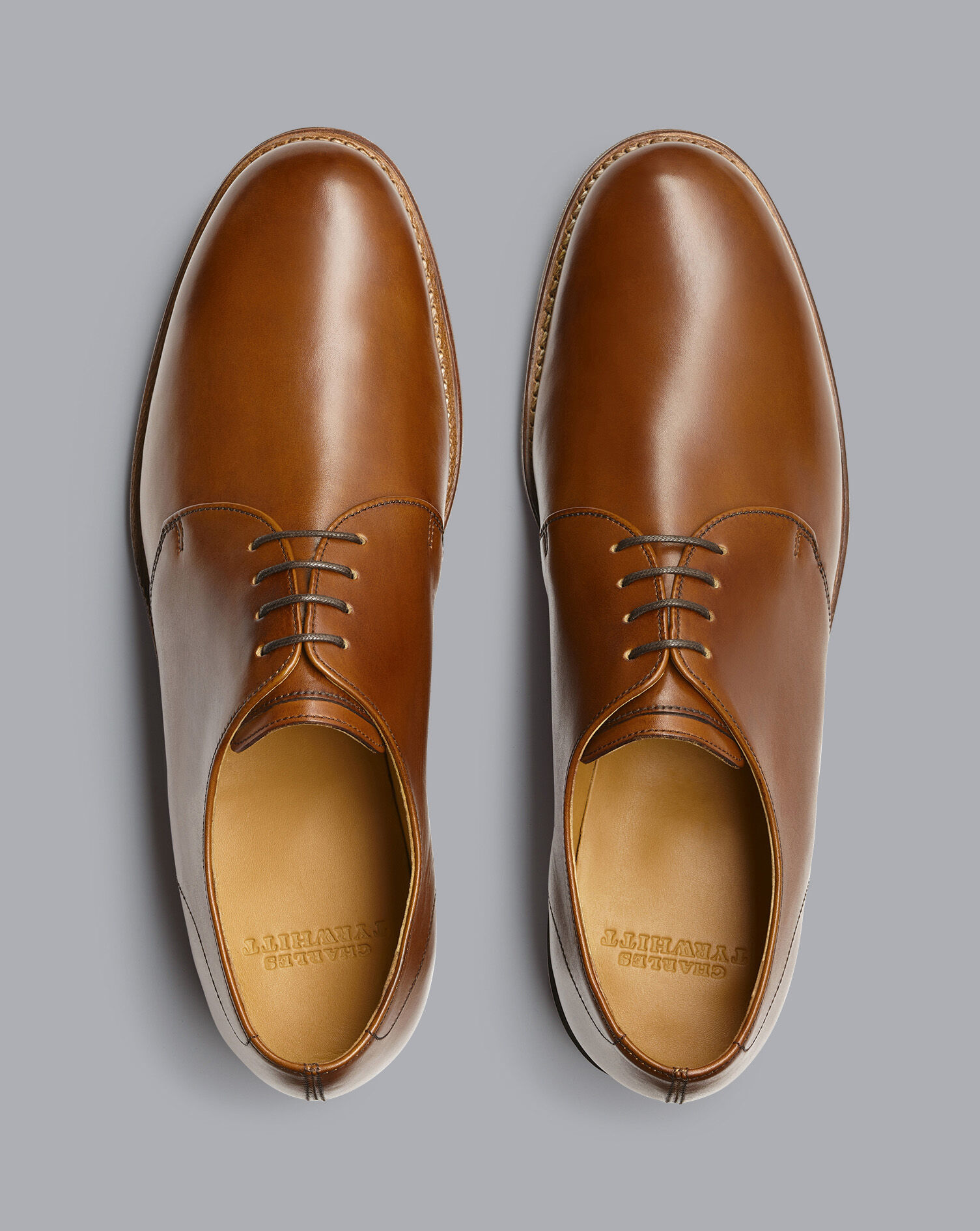 Rubber Sole Leather Derby Shoes - Dark Tan