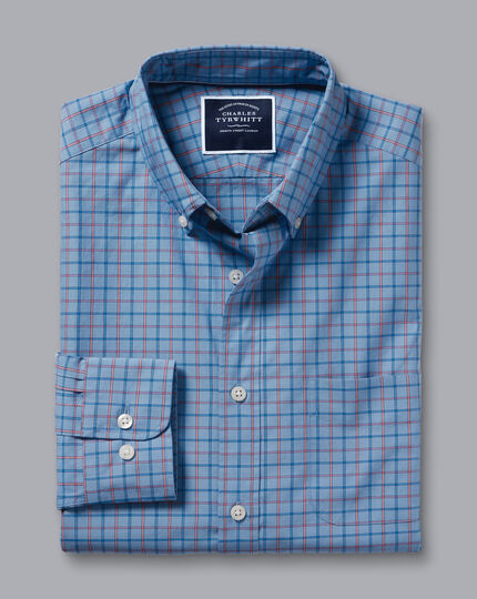 Button-Down Collar Non-Iron Stretch Poplin Fine Check Shirt - Cornflower Blue