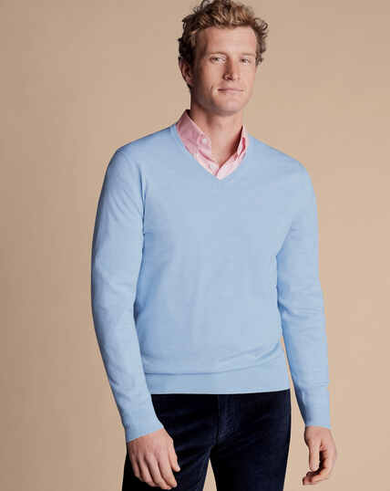 Merino V-Neck Sweater - Sky Blue