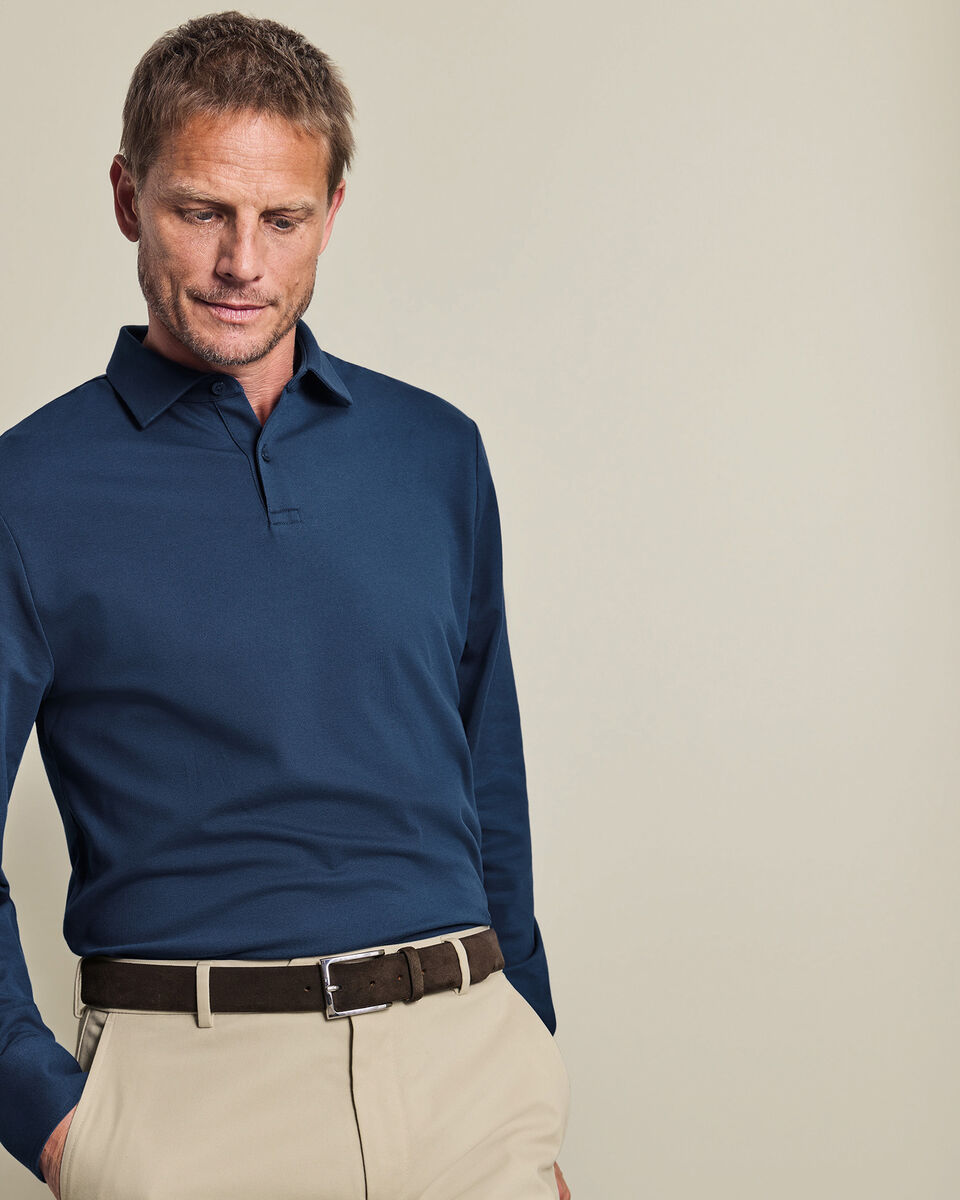 Long Sleeve Smart Pique Polo - Petrol Blue