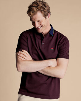 England Rugby Collar Detail Pique Polo - Wine Red