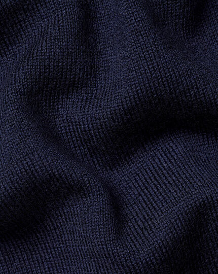 Merino Zip Neck Polo Sweater - Navy