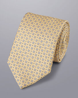 Stain Resistant Mini Floral Silk Tie - Lemon Yellow & Cornflower Blue