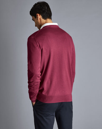 Merino V-Neck Sweater - Dark Pink