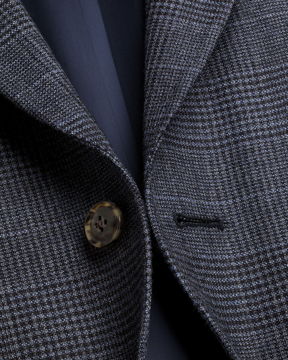 Veste &agrave; carreaux Prince-de-galles en laine textur&eacute;e - Bleu acier