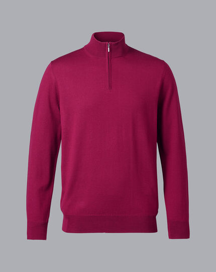 Merino Zip Neck Sweater - Cherry Pink