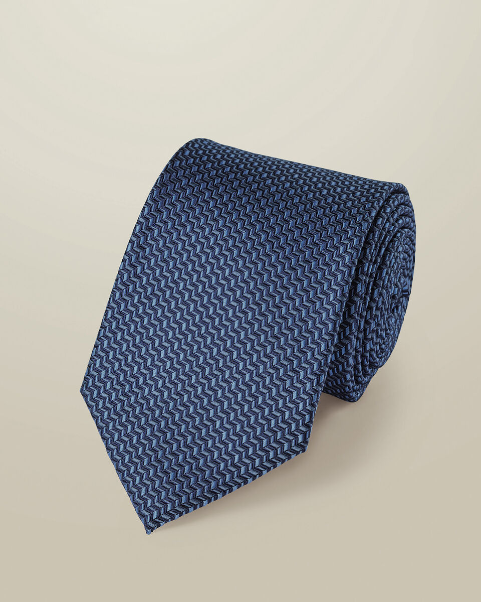 Silk Patterned Tie - Steel & Mid Blue