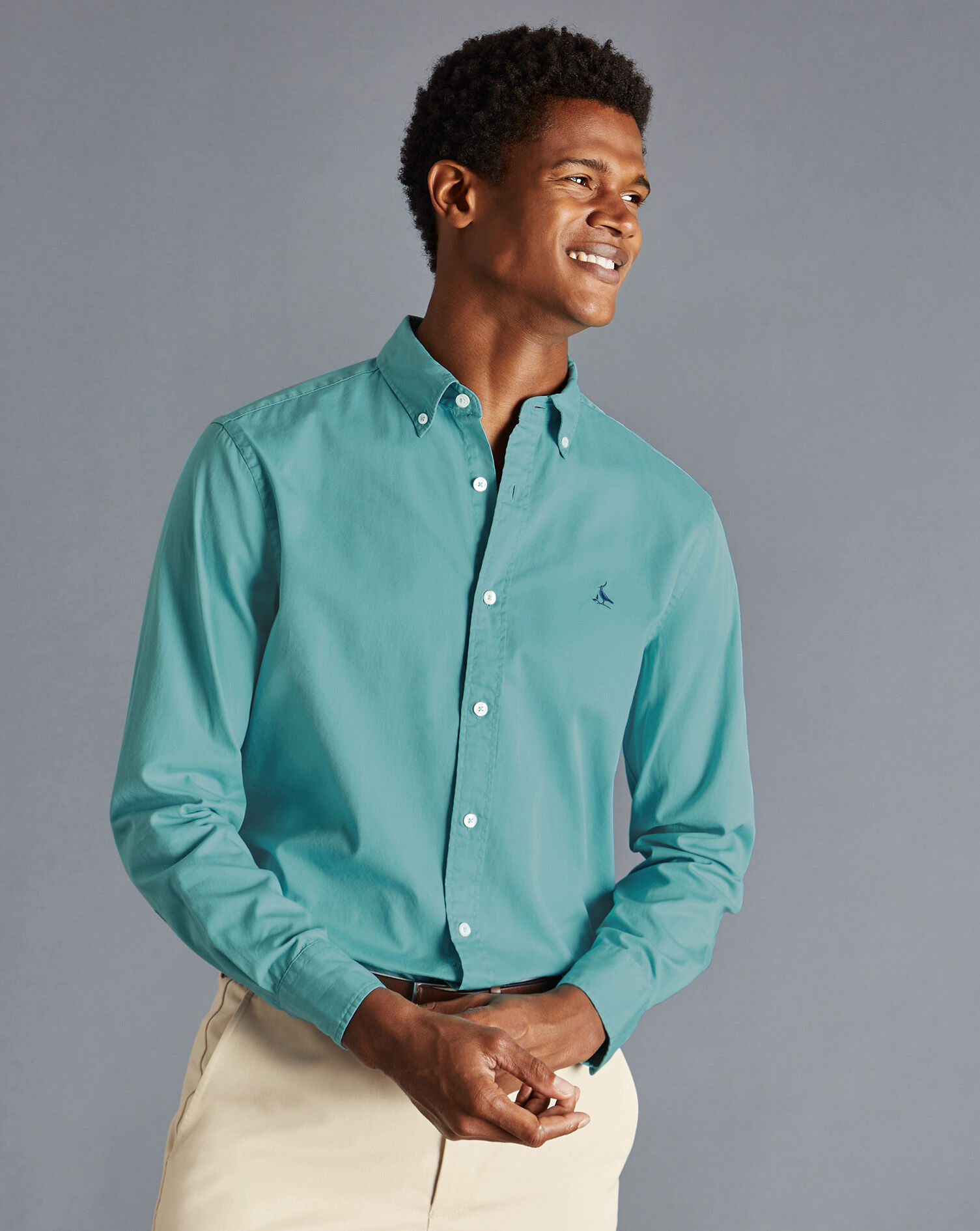 Washed Fine Twill Shirt - Aqua Green 