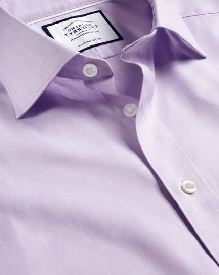 Semi-Spread Collar Egyptian Cotton Twill Pow Check Shirt - Lilac Purple