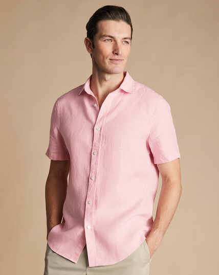 Pure Linen Shirt Short Sleeve - Pink