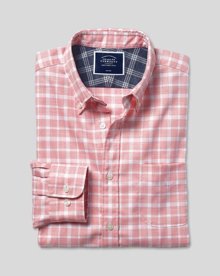 Button-Down Collar Non-Iron Twill Check Shirt - Pink & White