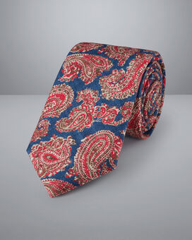Italian Double Face Paisley Print Silk Tie - Indigo Blue