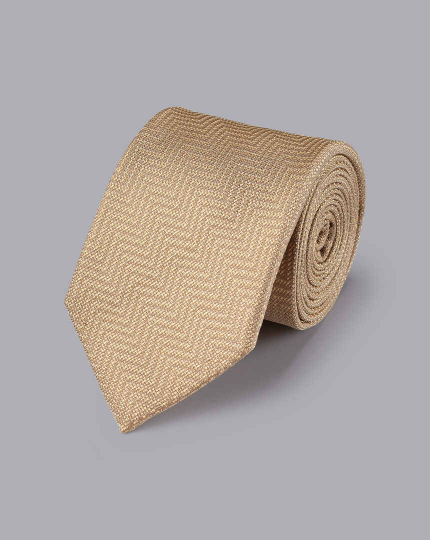 Stain Resistant Herringbone Silk Tie - Tan