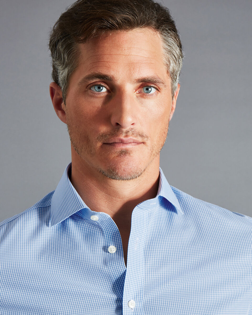 NonIron Mini Gingham Check Shirt Cornflower Blue Charles Tyrwhitt