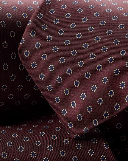 Krawatte aus Seide mit floralem Miniprint - Weinrot
