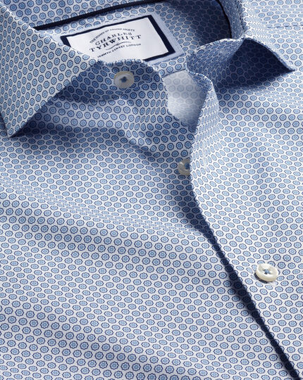 Semi-Cutaway Collar Non-Iron Floral Print Shirt - Cornflower Blue