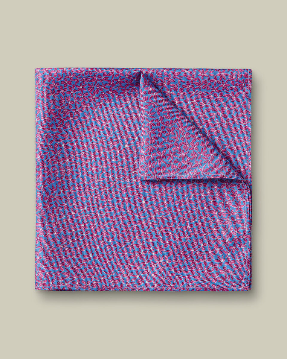 Pa&ntilde;uelo De Bolsillo Floral De Seda - Azul Aciano Y Rosa