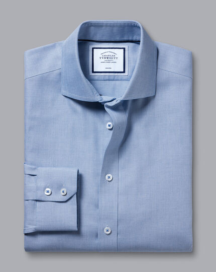 Spread Collar Non-Iron Henley Weave Shirt - Ocean Blue | Charles Tyrwhitt