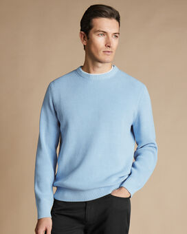 Cotton Rib Crew Neck Sweater - Sky Blue