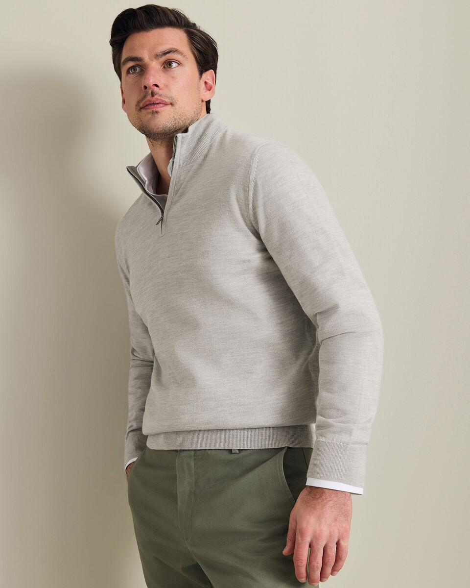 Pull &agrave; col zipp&eacute; en m&eacute;rinos - Argent