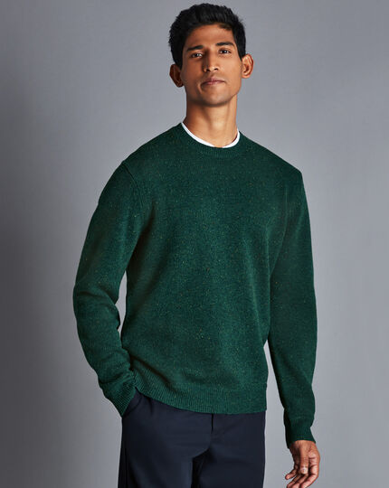 Merino Donegal Chunky Crew Neck Sweater - Teal Green