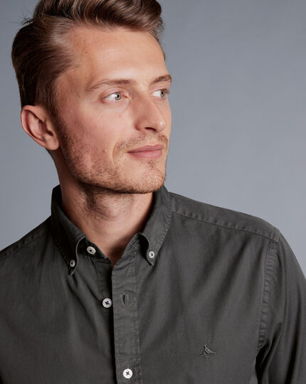 Button-Down Collar Washed Fine Twill Shirt - Charcoal Grey