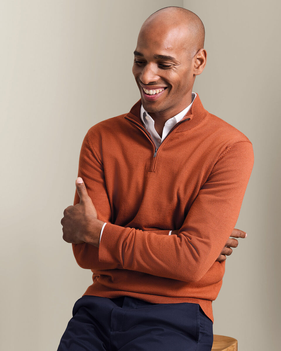 Pure Merino Quarter Zip Jumper - Orange