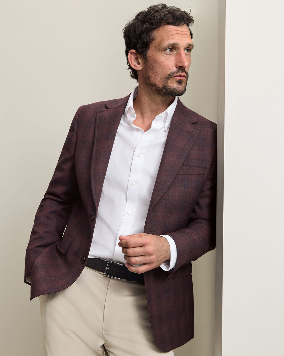 Lightweight Wool Check Jacket - Burgundy