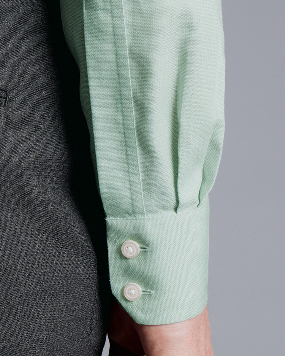 Spread Collar Non-Iron Henley Weave Shirt - Light Green | Charles Tyrwhitt