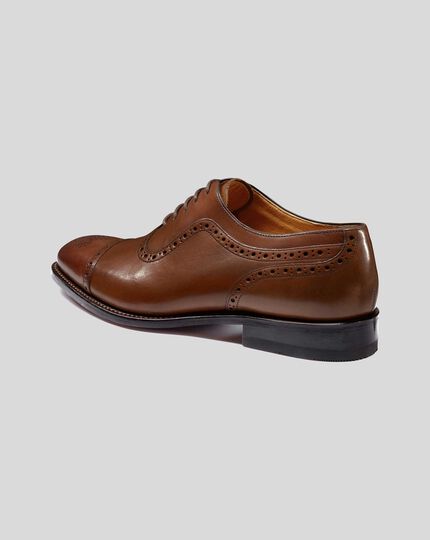 Goodyear Welted Oxford Brogue Shoes - Chestnut Brown