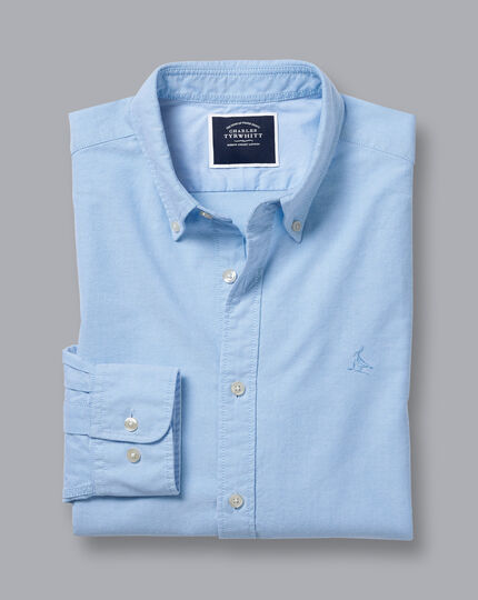 Button-Down Collar Washed Oxford Shirt - Sky Blue | Charles Tyrwhitt