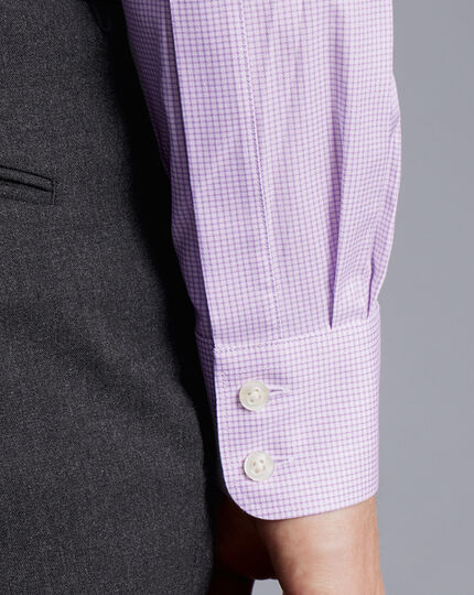 Semi-Spread Collar Egyptian Cotton Twill Small Grid Check Shirt - Violet Purple