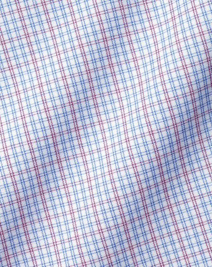 Cutaway Collar Non-Iron Poplin Check Shirt - Purple & Blue