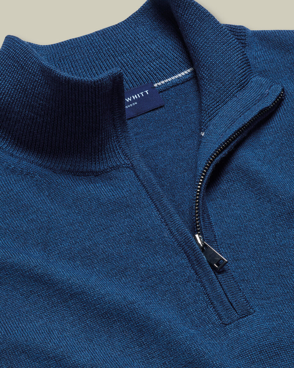Pure Merino Quarter Zip Jumper - Royal Blue