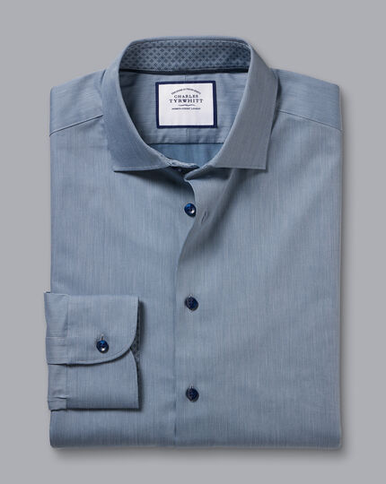 Semi-Cutaway Collar Twill Shirt with Printed Trim - Steel Blue