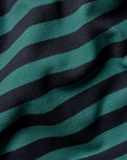 Striped Tyrwhitt Pique Polo - Green & Navy