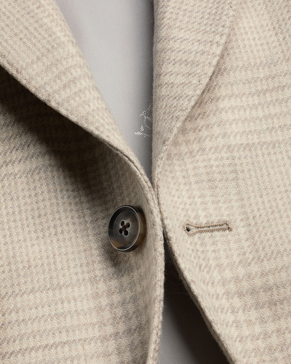 Veste &agrave; carreaux en laine et soie - Gris galet