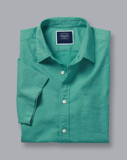 Cotton Linen Short Sleeve Shirt - Green