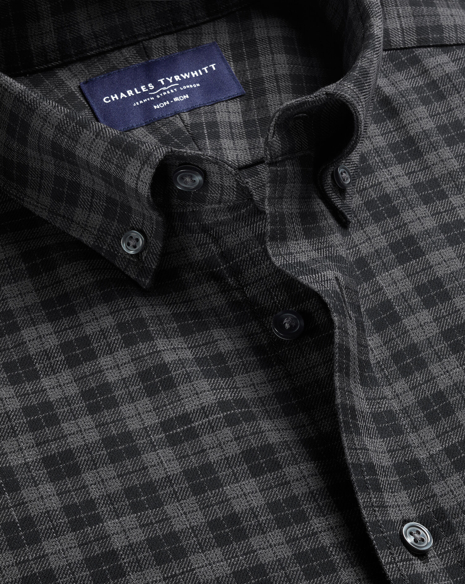 Non-Iron Twill Check Shirt - Gray & Black