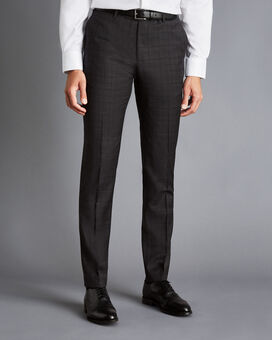 Italian Prince of Wales Check Suit Trousers - Charcoal Grey