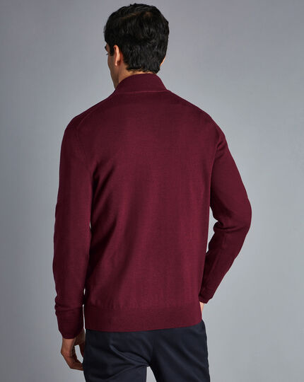 Merino Zip Neck Sweater - Burgundy