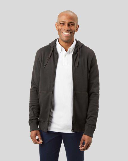 Jersey Hooded Zip Through Sweater - Charcoal