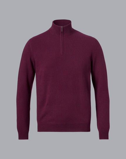 Cashmere Zip Neck Sweater - Wine Red