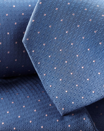 Stain Resistant Polka Dot Silk Tie - Indigo Blue