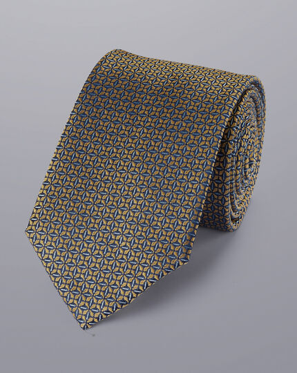 Stain Resistant Semi Plain Pattern Silk Tie - Yellow and Ocean Blue