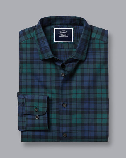 Blackwatch Check Fine Flannel Shirt - Navy & Green