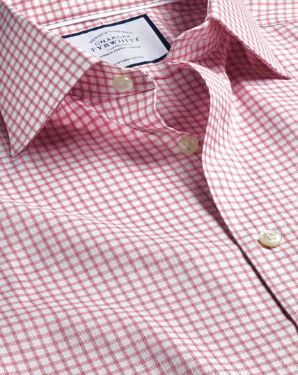 Semi-Spread Collar Egyptian Cotton Twill Fine Check Shirt - Dark Pink